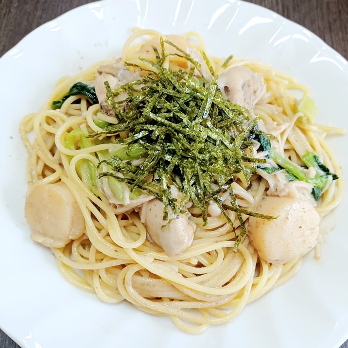 ホタテとえのきと牡蠣のカニ味噌クリームパスタ❤️